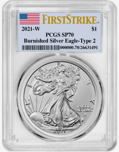 2021 - W $1 American Silver Eagle Type 2 Burnished | escape