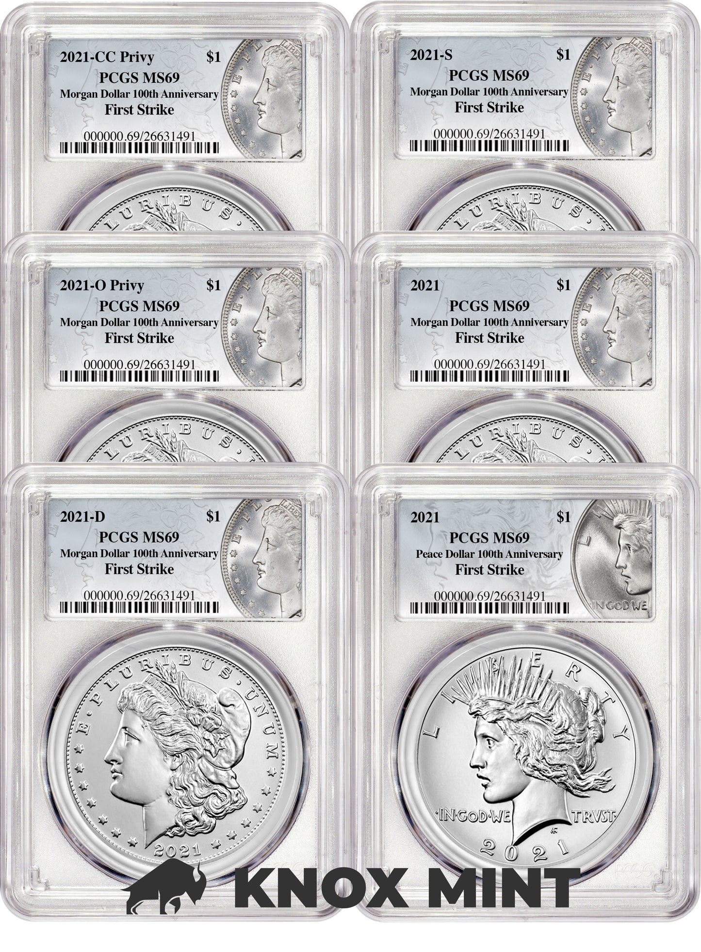 Morgan & Peace 2021 Silver Dollar PCGS Complete Set