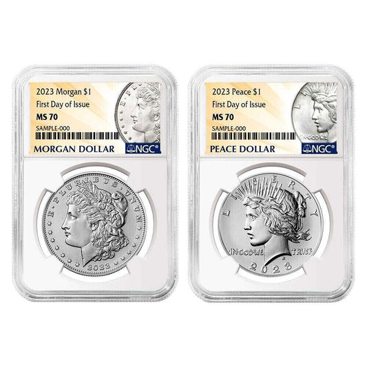 2023 Morgan & Peace Dollar $1 (MS70) NGC First Day of Issue FDOI - 2pc Coin Set | escape