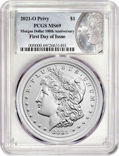 Morgan Silver Dollar 2021 with O Privy Mint Mark Silver Coin PCGS MS69 FDI