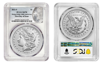 Morgan Silver Dollar 2021 S Mint Mark graded by PCGS MS79 FDI face and reverse